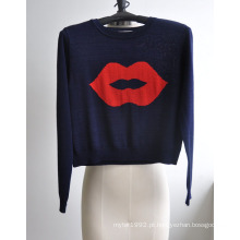 Acrílico Wool Mulheres manga comprida Pullover Knitted Sweater